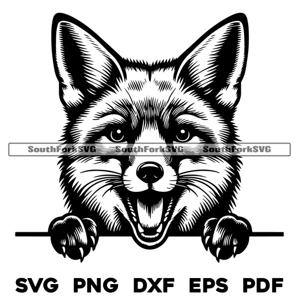 Peeking Fox Design Files | svg png dxf eps pdf | vector graphic cut file laser clip art | instant digital download commercial use