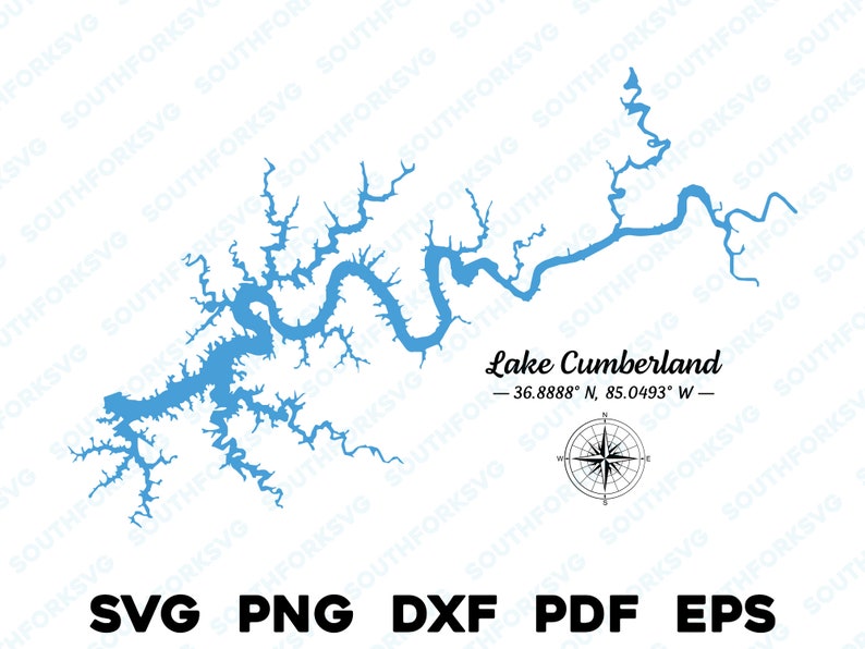 Lake Cumberland Kentucky Map Shape Silhouette Svg Png Dxf Pdf - Etsy