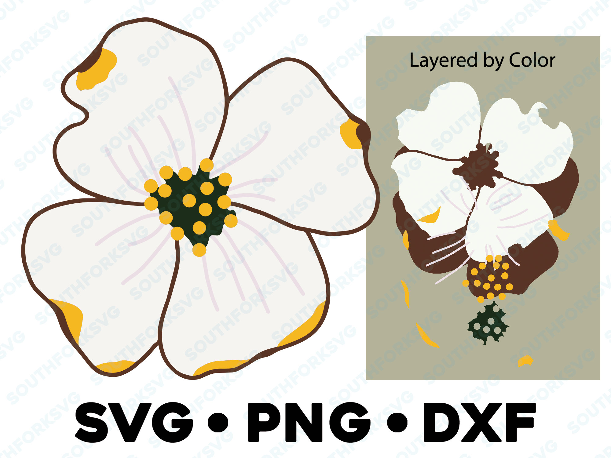 花の絵 ハナミズキの花 SVG PNG DXF レイヤー別 カラーカットファイル