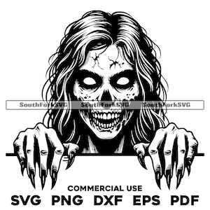 Fille zombie furtivement svg png dxf eps pdf | Fichiers vectoriels transparents, impression découpée, impression laser, gravure laser, utilisation commerciale