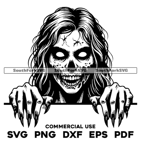 Peeking Zombie Girl svg png dxf eps pdf | transparent vector graphic design cut print dye sub laser engrave files commercial use