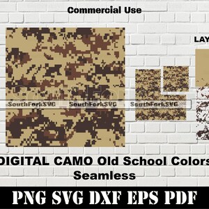 Modèle sans couture camouflage numérique couleurs old school | svg png dxf eps pdf | Illustration vectorielle découpée au laser clipart téléchargement immédiat utilisation commerciale