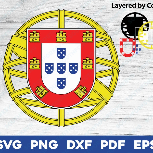 Portugal National Country Flag Crest svg png dxf pdf eps layered by color vector graphic design digital file world travel Europe