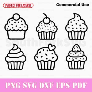 Eenvoudige leuke cupcakes bundel svg png dxf eps pdf | vectorafbeelding knippen afdrukken kleurstof sub laser graveren illustraties commercieel gebruik