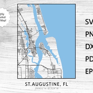 St. Augustine Florida City Street Straßenkarte svg png dxf pdf eps | Vektorgrafik Design Laser geschnitten Cnc Datei Sofortiger digitaler Download