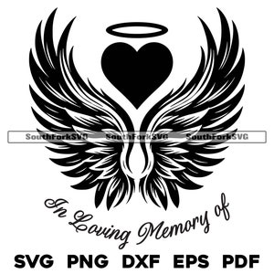 In liefdevolle herinnering Angel Wings Heart 1 | svg png dxf eps pdf | vectorafbeelding gesneden bestand laser clip art instant digitale download commercieel gebruik