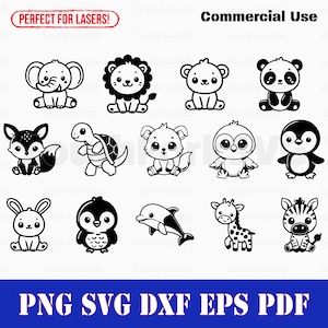 かわいい赤ちゃん動物バンドル svg png dxf eps pdf | 透明なベクターグラフィックデザインカットプリントダイサブレーザー彫刻ファイル商用利用