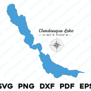 Chautauqua Lake New York Map Form Silhouette svg png dxf pdf eps Vektorgrafik Schnitt Gravur Laser-Datei Bild Boot See Haus