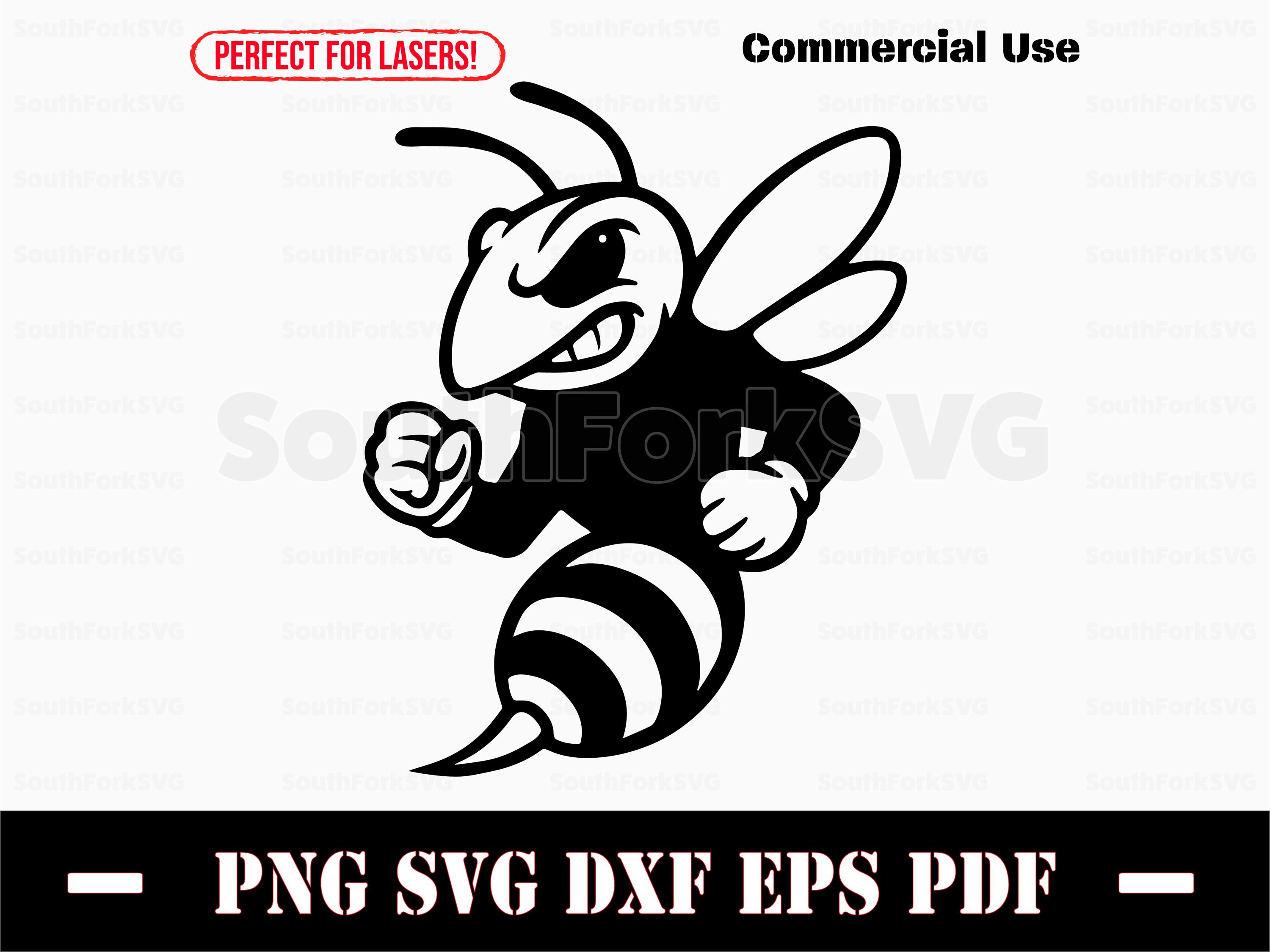 Mascota del equipo deportivo de la escuela secundaria Hornet / SVG, PNG, DXF, EPS, PDF / Diseño de gráficos vectoriales, corte, impresión, sublimación de tinta, láser, archivos digitales