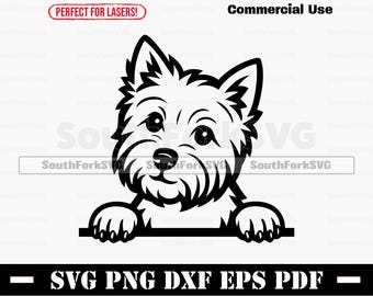 Peeking West Highland White Terrier svg png dxf eps pdf vector graphic cut file laser stencil clip art digital download commercial use