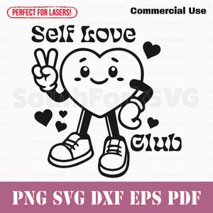 Self Love Club Cartoon hart vredesteken svg png dxf eps pdf | vector grafisch ontwerp knippen afdrukken lasergraveren bestanden downloaden commercieel gebruik