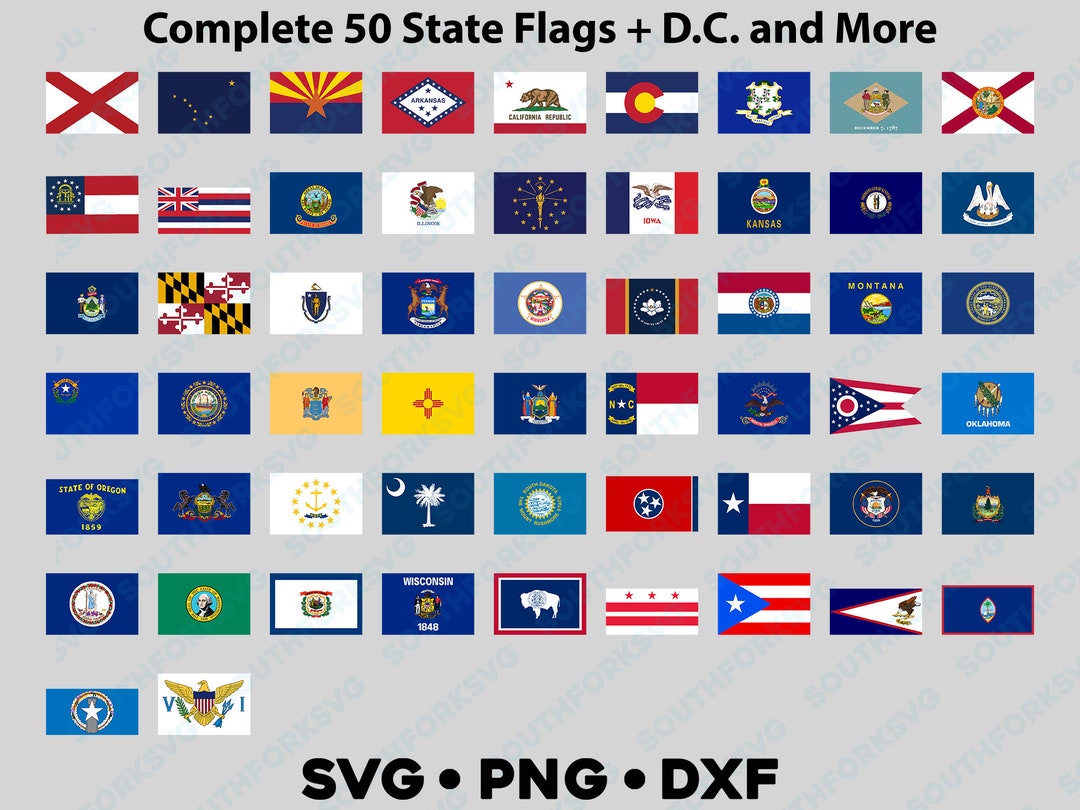 Complete All Usa 50 States Flags Territories Mega Bundle Svg Png Dxf