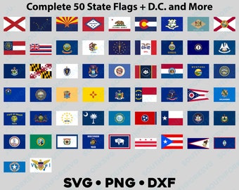 Complete All USA 50 States Flags + Territories Mega Bundle svg png dxf vector graphic design digital file America United States Flags
