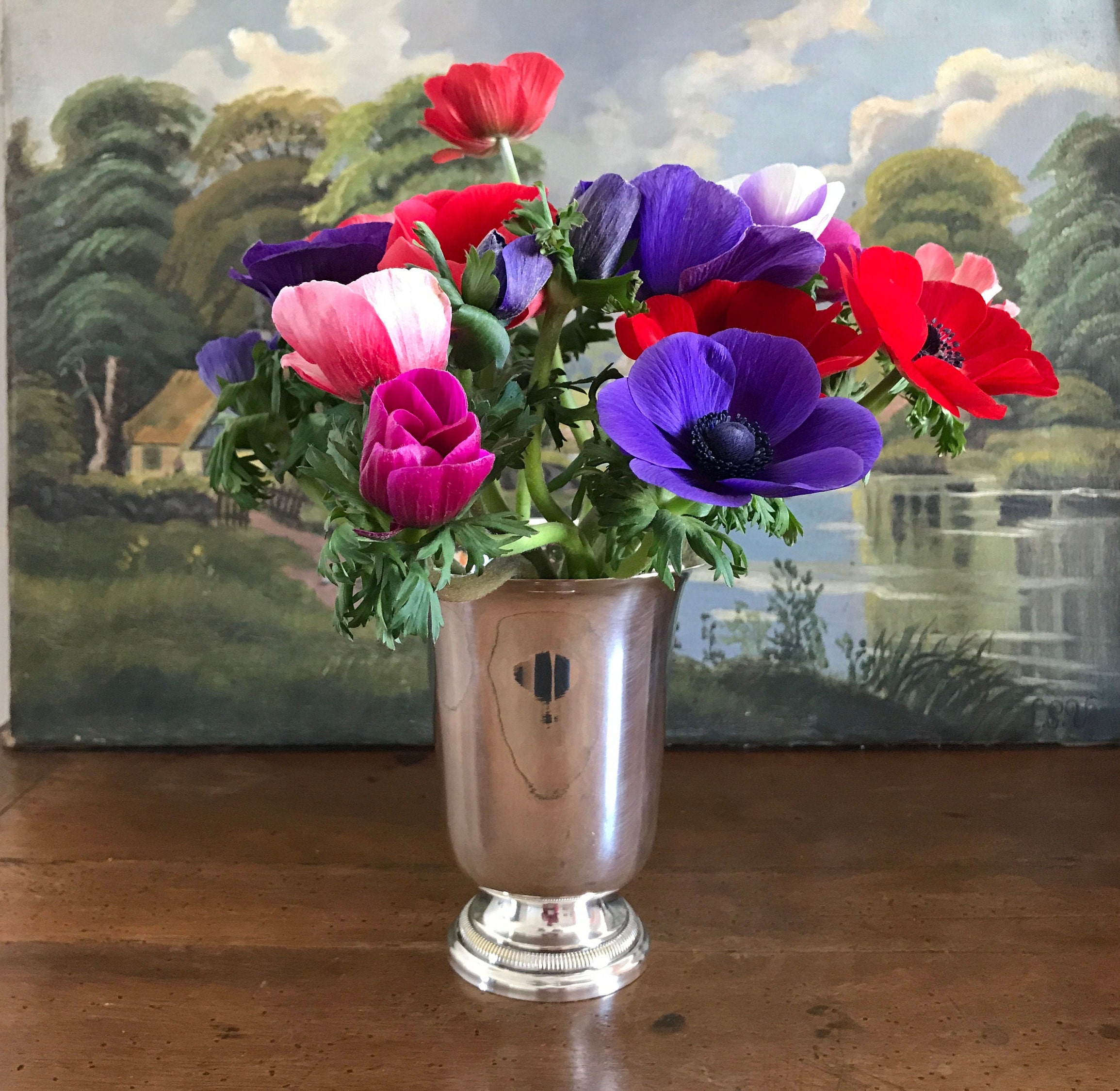 Grande Timbale Ancienne sur Piédestal Argenté Vase Vintage