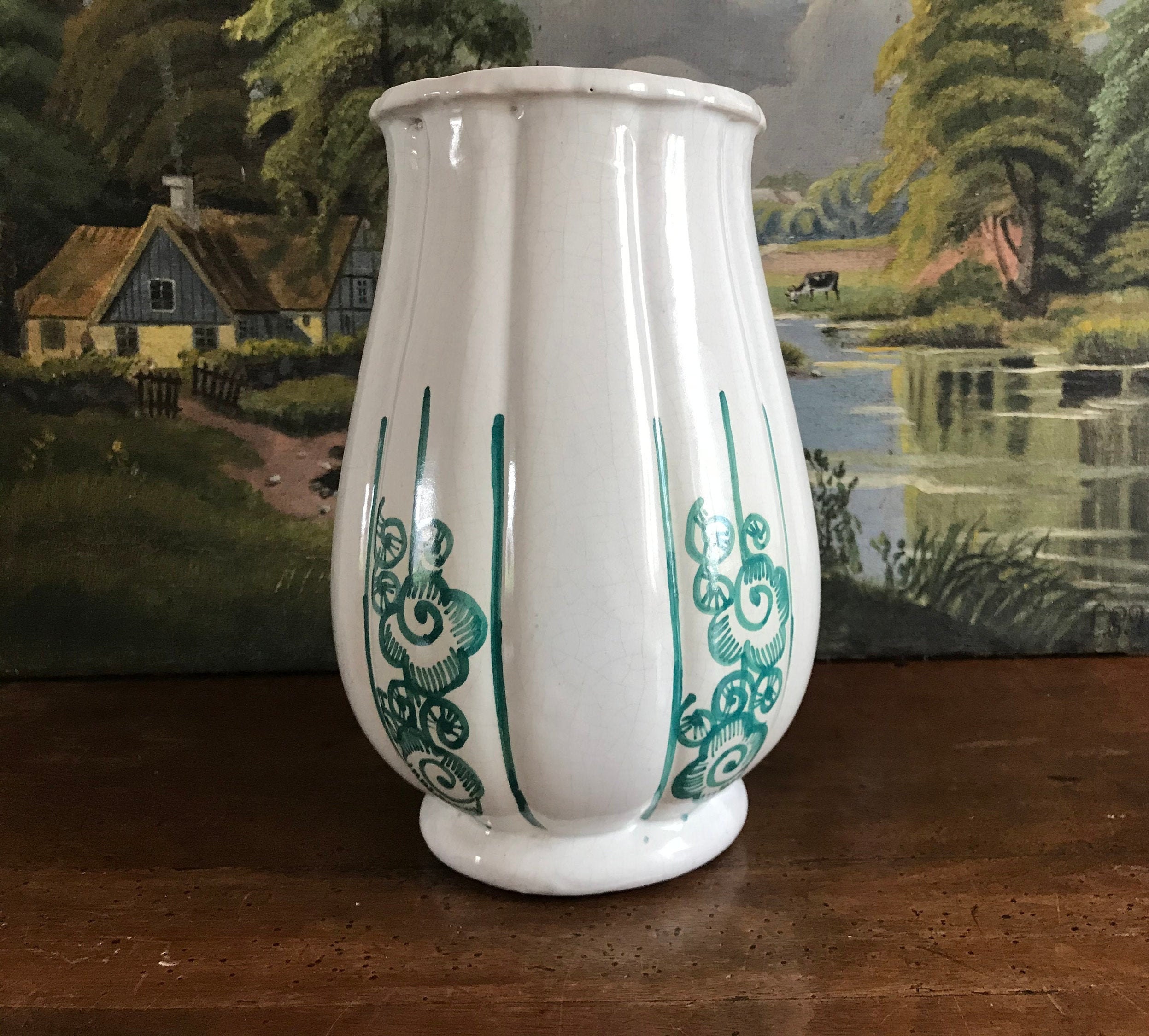 古い花瓶焼物 1930年代のひび割れた陶器の花瓶 - Etsy 日本