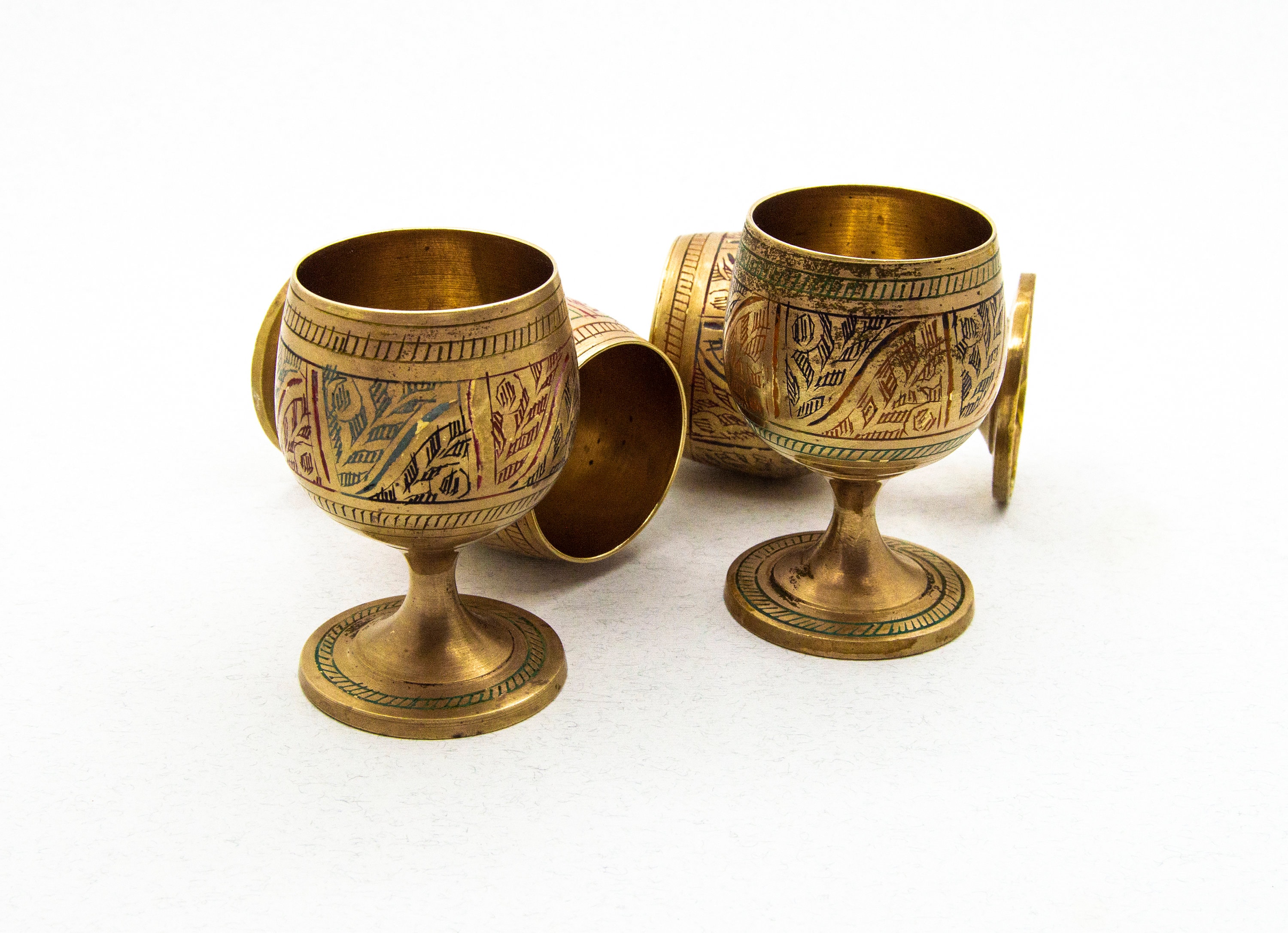 4 Brass Cups. Chromed Cups. Engraved Cups. Antique Brass Etsy UK