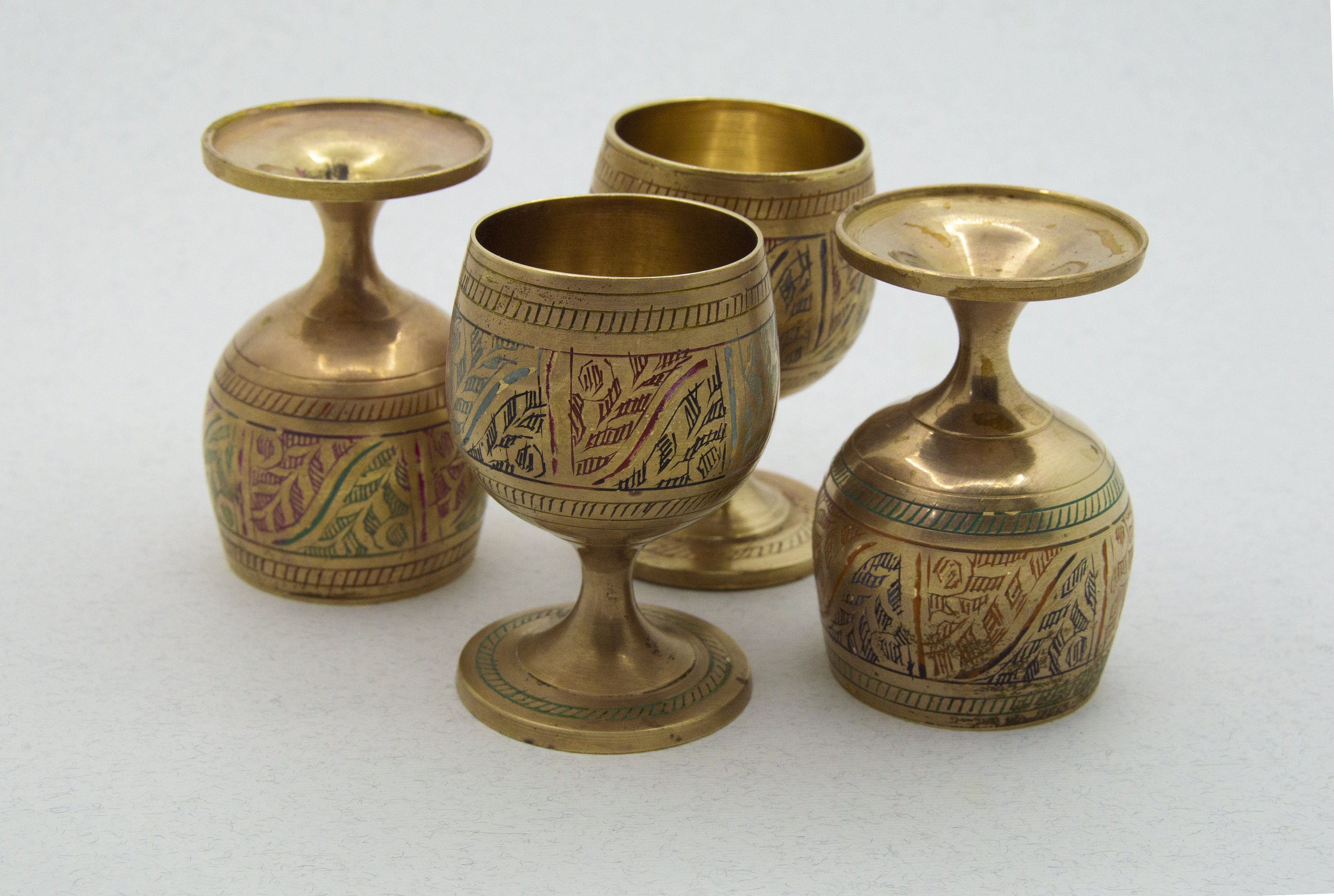 4 Brass Cups. Chromed Cups. Engraved Cups. Antique Brass Etsy UK