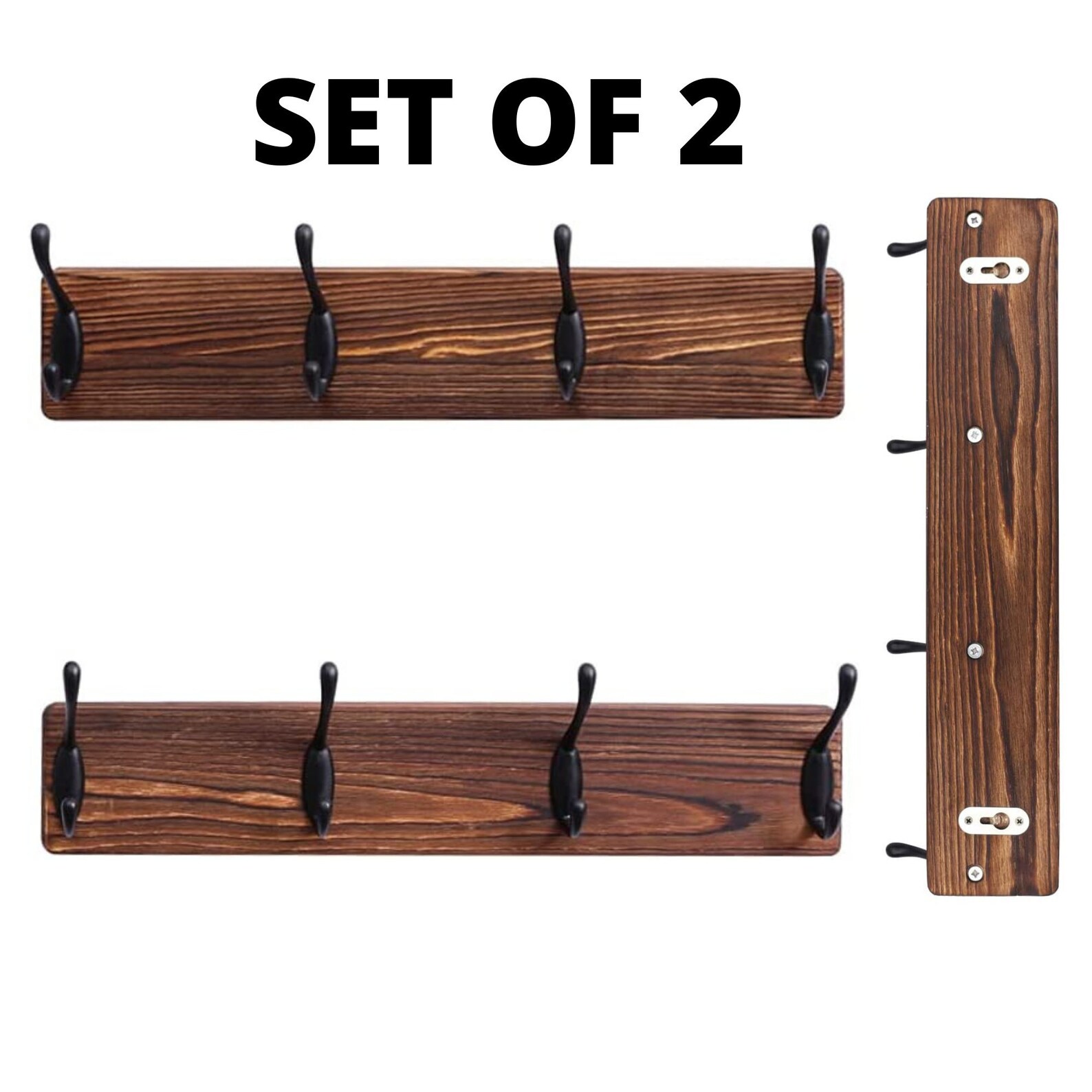Rustic Wooden Coat Rack 2 Pack Wall Mounted Heavy Duty Pine Etsy