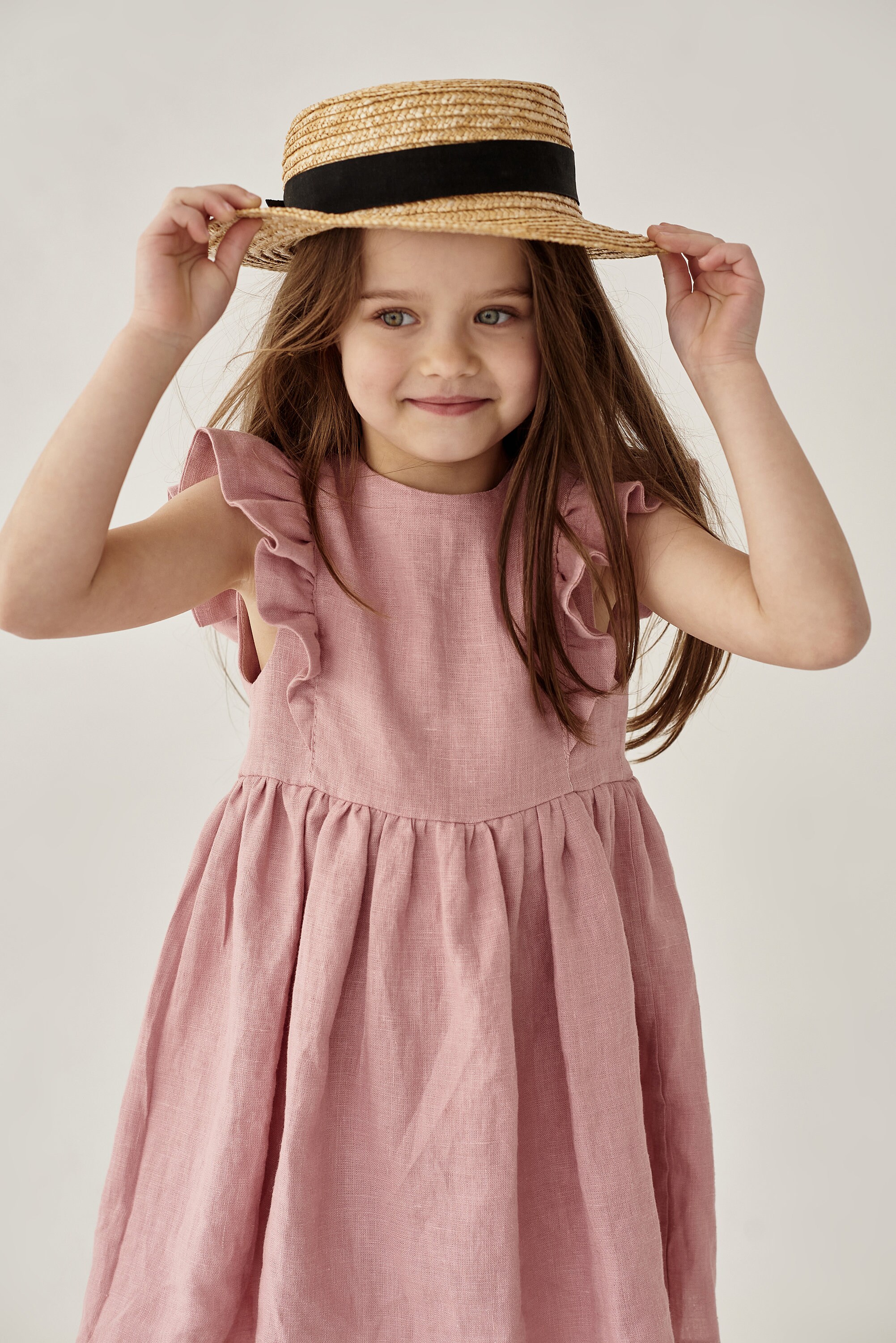Girls Dress Linen Pink Dress Linen Toddler Ruffle Dress Baby Etsy UK