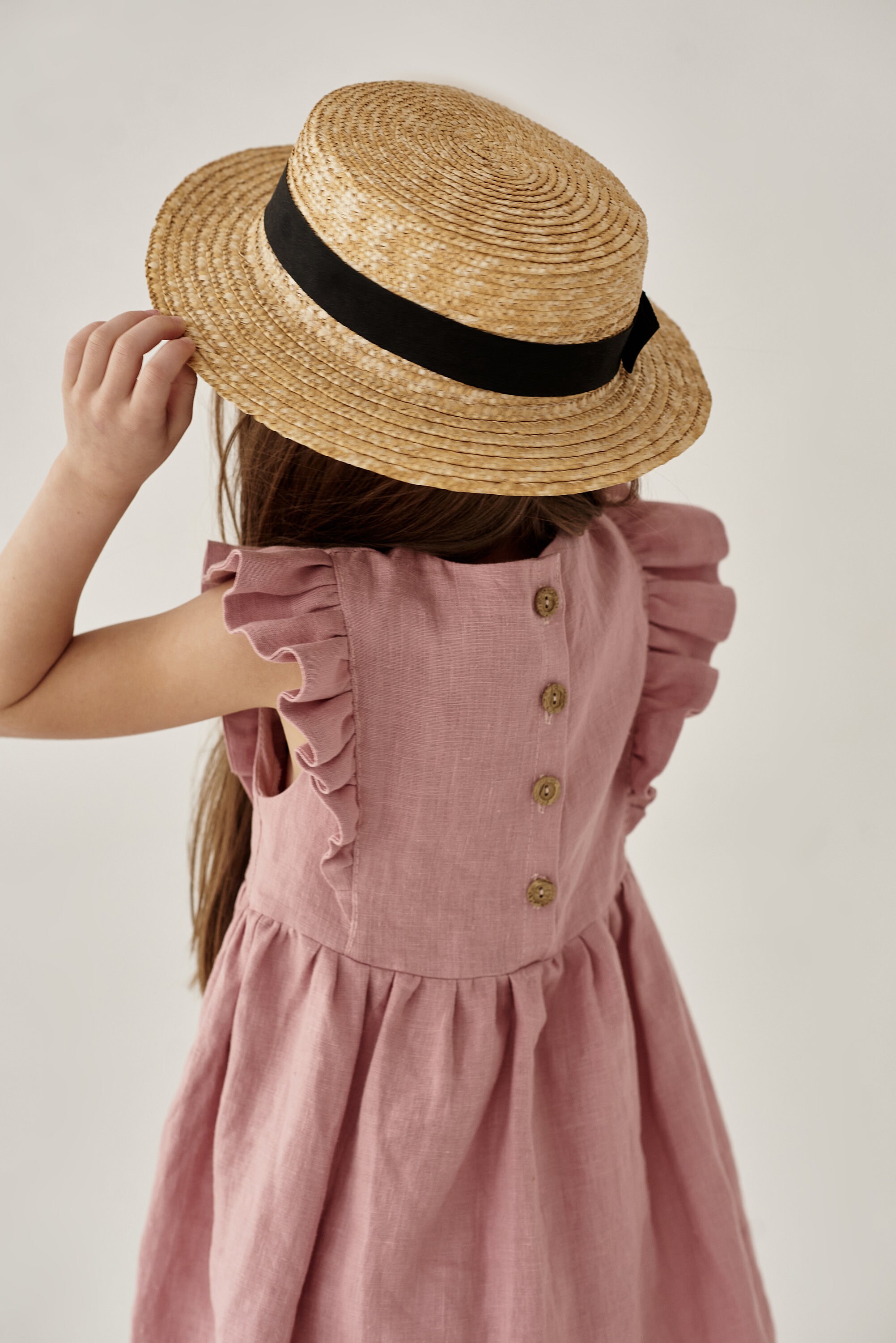 Linen Ruffle Sleeves Dress Pink Baby Girl Dress Kids Etsy