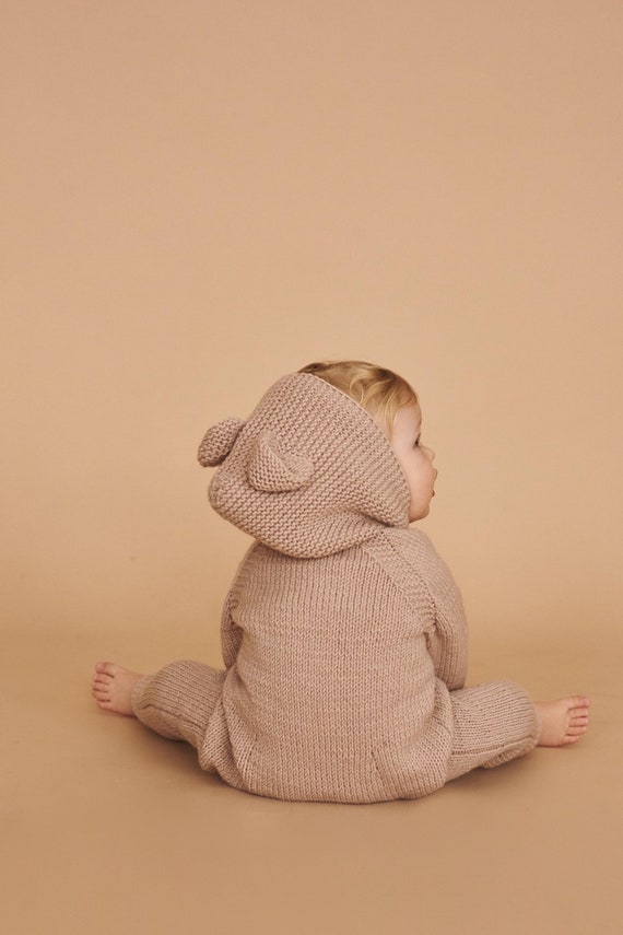 Knitted Baby Onesie Hooded Teddy Ears Handmade Baby Romper Etsy