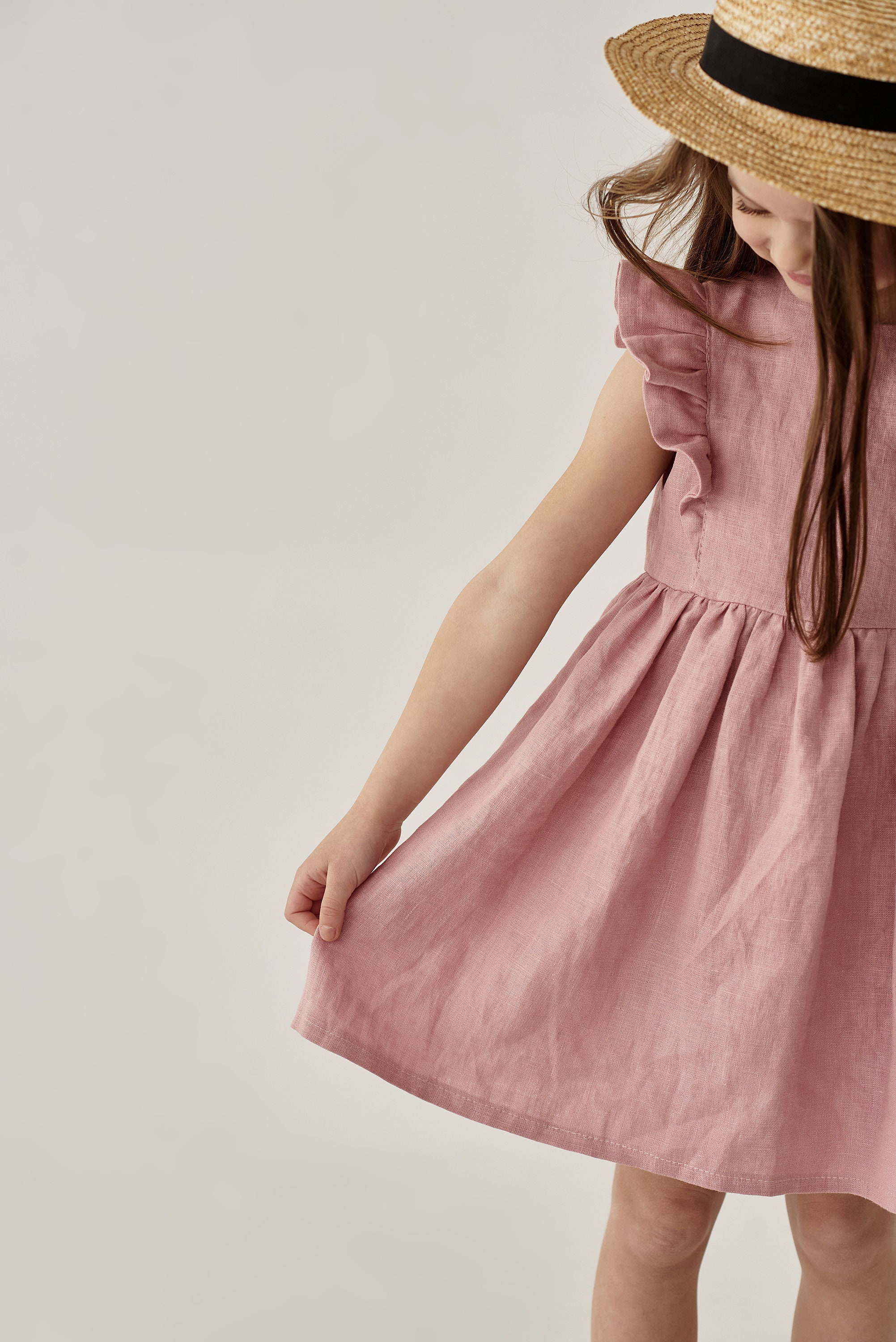 Linen Ruffle Sleeves Dress Pink Baby Girl Dress Kids Etsy