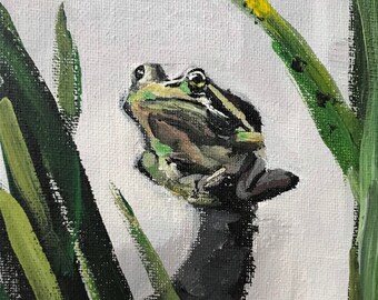 Frog, 5/7” Original Acrylic Painting On Stretched Canvas
