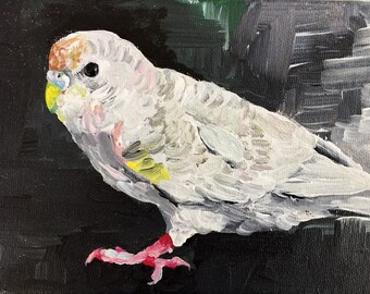 Original Parakeet Painting, 5/7” acrylic on stretched canvas