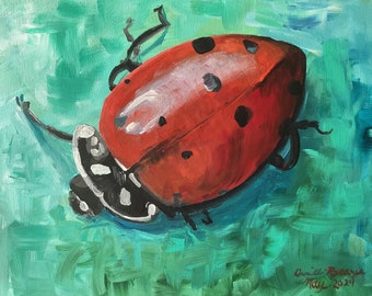 Étude d'une coccinelle convergente, peinture acrylique originale