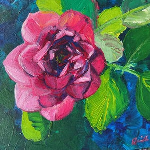 Portrait einer rosa Rose, Original Acrylmalerei