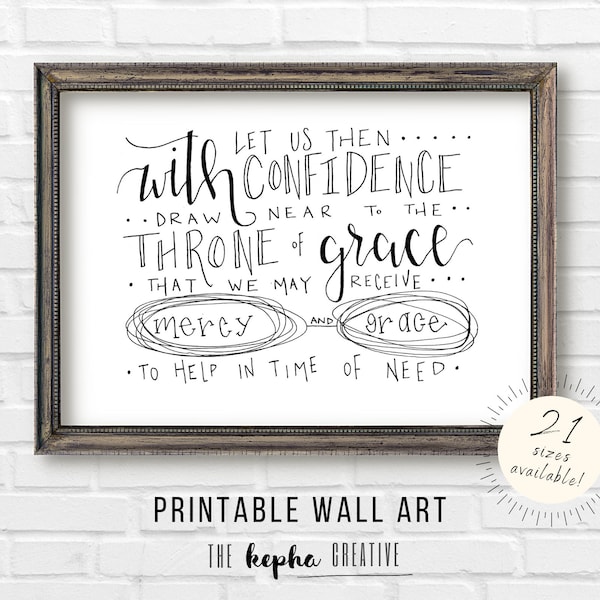 With Confidence Draw Near Instant Printable | Hebrews 4:16 | Digital Download | Scripture Wall Art | Bible Verse | Christian Calligraphy