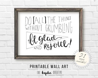 Do All Things Without Grumbling Printable | Philippians 2:14,18 | Digital Download | Scripture Art | Bible Verse | Christian Calligraphy
