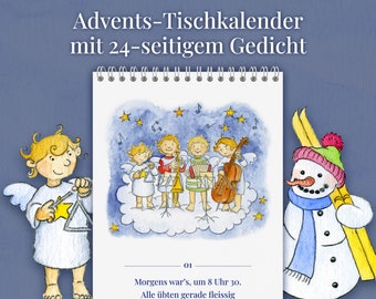 Gedicht-Adventskalender für Kinder von 3 bis 100+ Jahren, Tischkalender A5 hochkant, 24 Seiten plus Titel, Das Engelchen Orchester