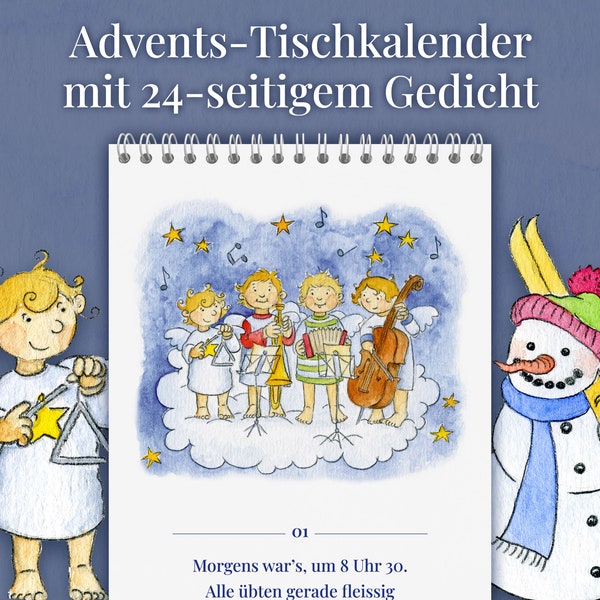 Gedicht-Adventskalender für Kinder von 3 bis 100+ Jahren, Tischkalender A5 hochkant, 24 Seiten plus Titel, Das Engelchen Orchester