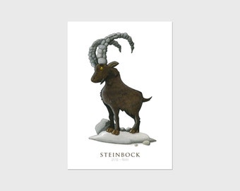 Zodiac sign postcard Capricorn, birthday, birth, A6, 400g paper, sustainable printing