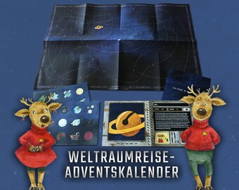 Adventure Advent calendar space for children from 8 years with 24 little stories and a large overview card, creative Christmas Advent