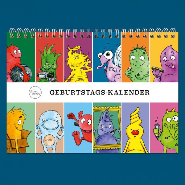 Immerwährender Kalender für Kinder, A5 quer, Tischkalender, Geburtstagskalender, farbenfroh, klimaneutraler Druck