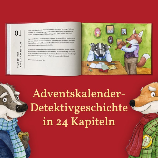 Adventskalender Detektivgeschichte für Kinder ab 8 Jahren, Krimi Adventskalenderbuch, A5, 56 Seiten, nachhaltig gedruckt auf Recyclingpapier