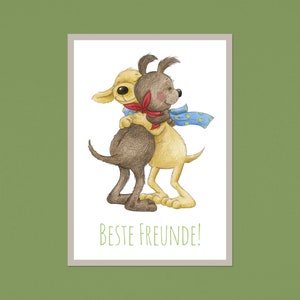 Postkarte Beste Freunde, Freundschaft, Freund, Freundin, A6, Karte, Grußkarte, Geschenkkarte, Aquarell, Hunde, Tiere, nachhaltig