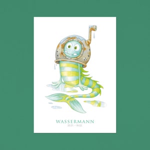 Wassermann Sternzeichen Postkarte, Geburtstag, Geburt, A6, 400g Papier, nachhaltiger Druck