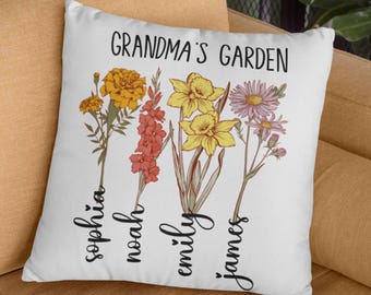Grandma's Garden Pillow, Grandma Gifts From Grandkids Personalized, Mothers day Gift, Mom, Birthday Gift, Pillow Covers