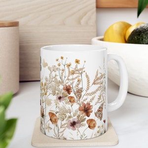 Floral Mug, Boho Wildflowers Cottagecore Mug, Gift For Mom, Pressed Flowers Mug, Gift for Her, Floral Nature Mug, Flower Garden Lover Gift