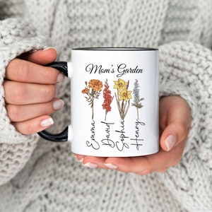 Personalized Birth Flower Mug for Mom, Mom&#39;s Garden Mug with Kid&#39;s Name, Mother&#39;s Day Gift, Personalized Mothers Day Gift For Grandma