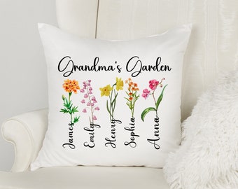 Grandma Gift, Christmas Gift For Mom, Grandma's Garden Pillow, Mothers day Gift, Grandma's Garden Pillow with Grandkids, Personalized Grandm
