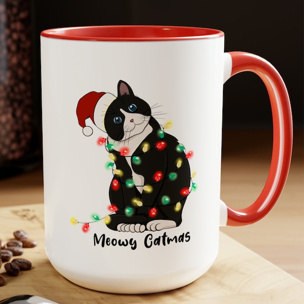 Christmas Cat Mug, Meowy Christmas, Cat Lover Christmas, Christmas Gift, Holiday Mug, Funny Coffee Mugs, Cat Lover Gift, Black Cat Christmas