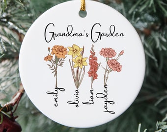 Mother's Day Grandma, Grandma Ornament, Christmas Ornament, Mom Garden Flowers, Grandma's Garden, Personalized Gift, Birth Flower Gift