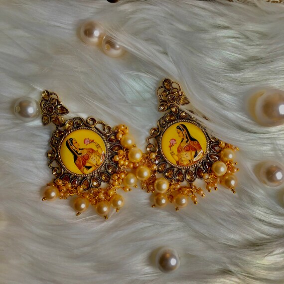 Raja Rani Earrings With Lct Kundan /indian Jewelry/ Tassel / Etsy