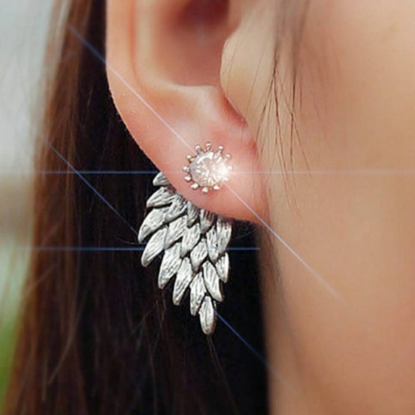 Silver Crystal Angel wing earring,wing earrings ,Angel Earrings,Silver diamond Earring,Silver  Earring,Silver Stud EarringGift for herr