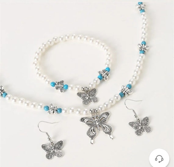 Pearl,Butterfly,Jewelry Set, Pearl Bracelet Neckl… - image 6