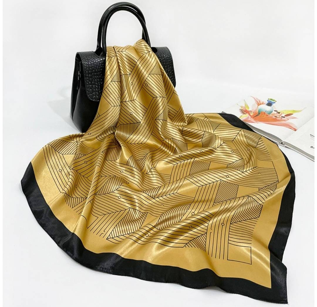 Gold Satin Scarf,silky Hair Scarf,square Neck Scarf for Woman,bohemian
